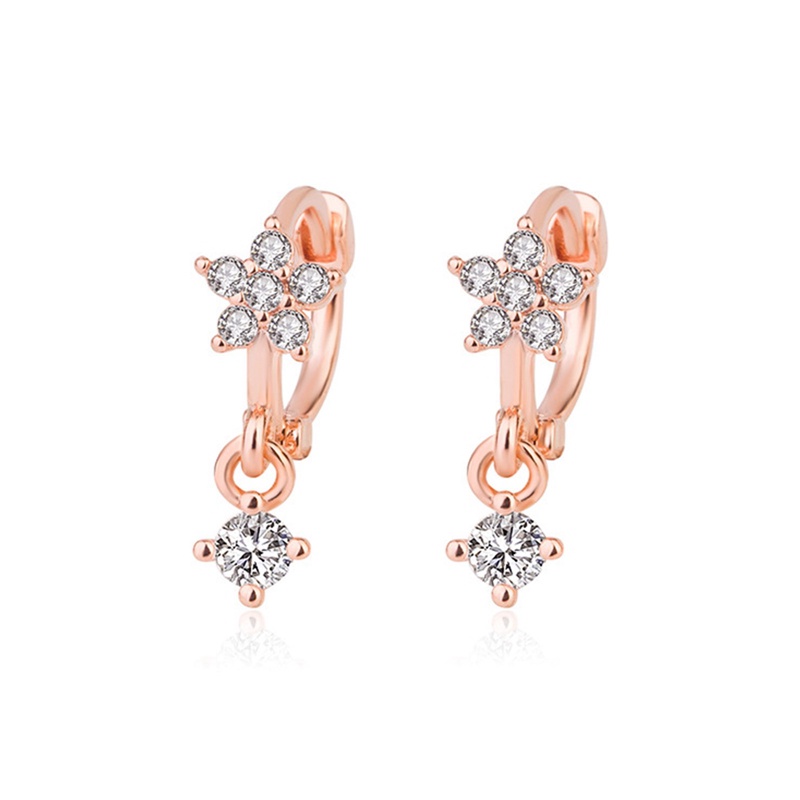 Anting Hoop Huggie Emas Tulang Rawan Cubic Zirconia Hypoallergenic