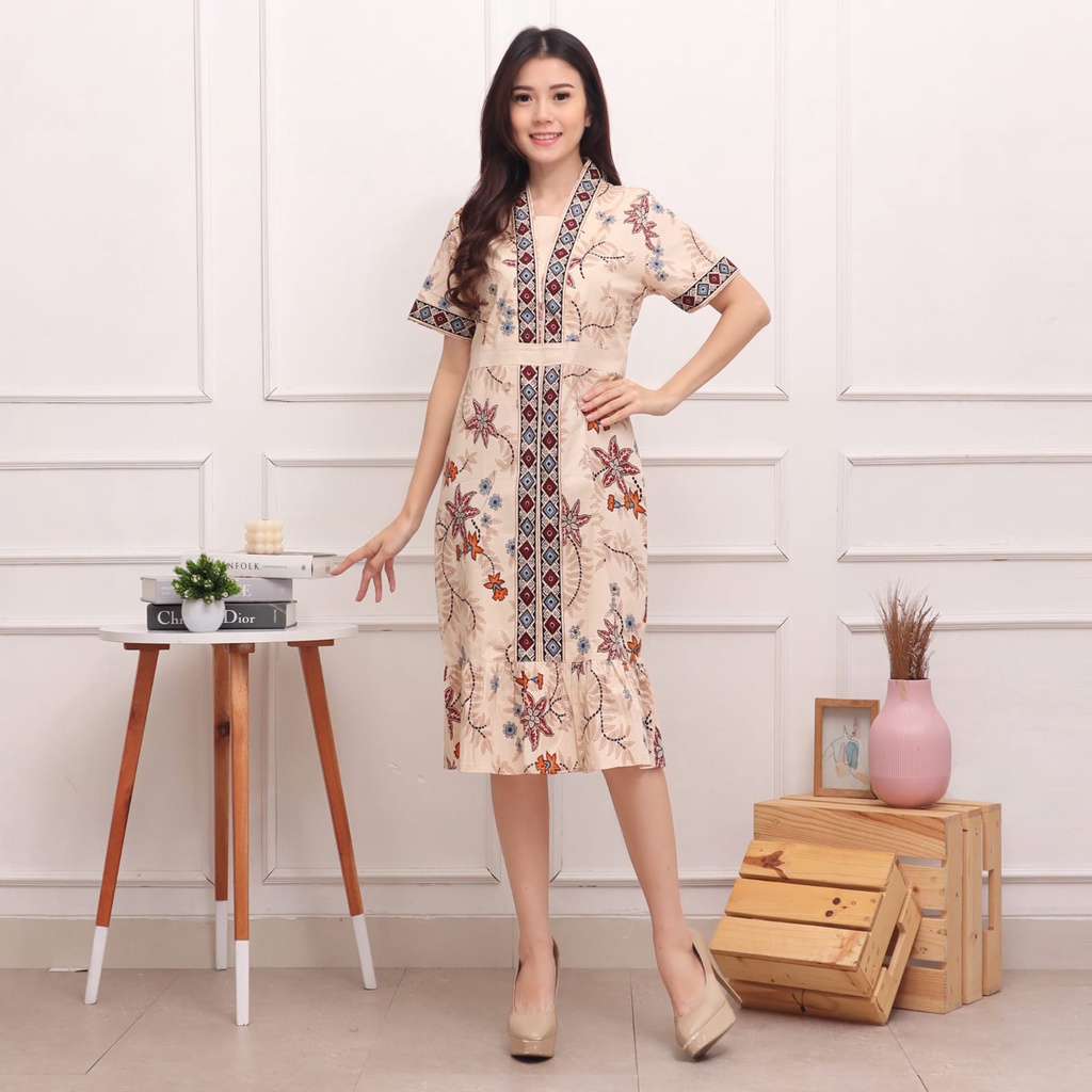 Evercloth Chery Dress Batik Modern Wanita Gaun Terusan Jumbo