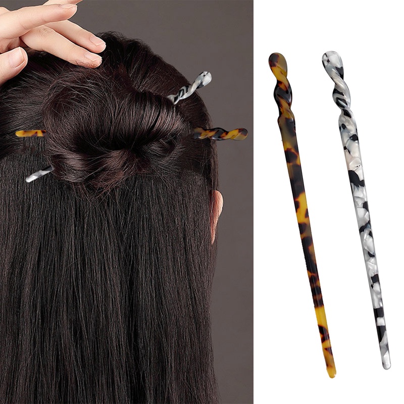 Woman Vintage Hair Stick Gaya Cina Resin Chopstick Marble Leopard Print Jepit Rambut Aksesoris Rambut Untuk Gadis Hiasan Kepala Elegan