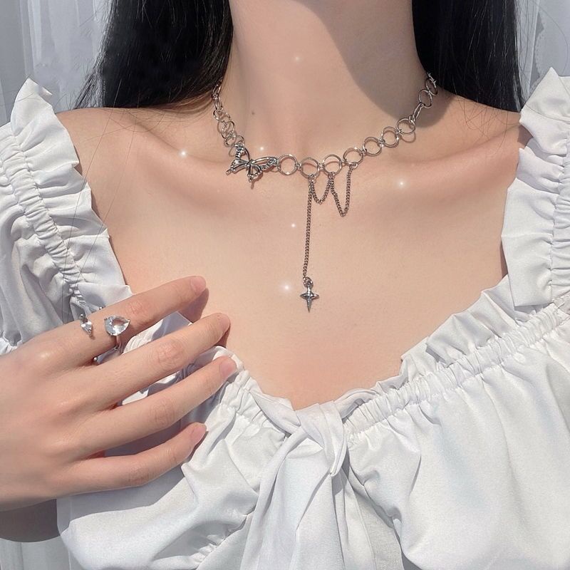 Kalung Kupu-Kupu Baru Rantai Klavikula Perempuan Influencer ins Gaya Keren Kalung Desain Niche Trendi Kerah