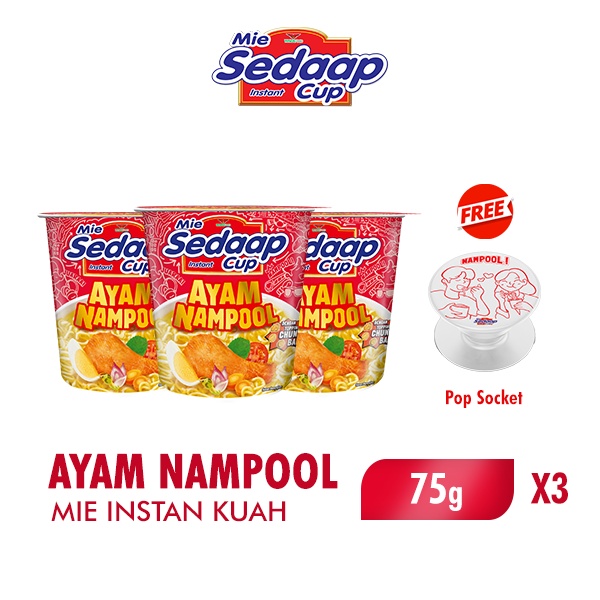 

SEDAAP Mie Instan Cup Ayam Nampool 75gr x3 Free Pop Socket