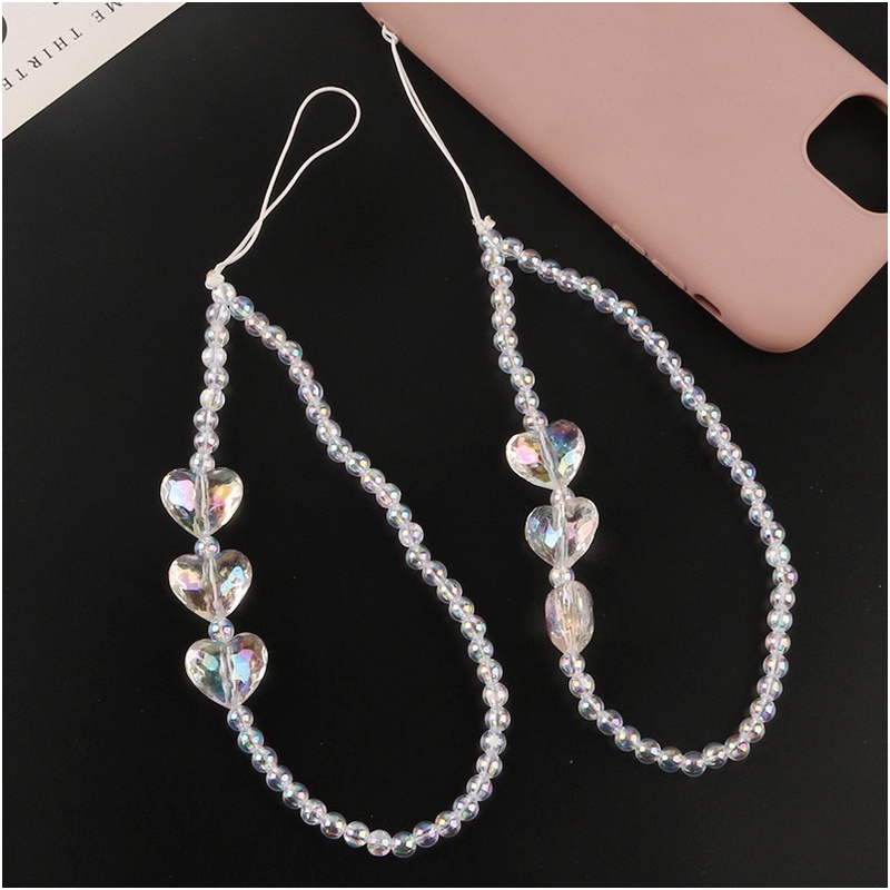 3d Multifaced Acrylic Transparan Pearlescent Love Heart Phone Strap Universal Bluetooth Earphone Case Cover DIY Untuk iPhone Untuk Samsung Untuk OPPO Untuk VIVO Untuk Huawei Untuk Redmi