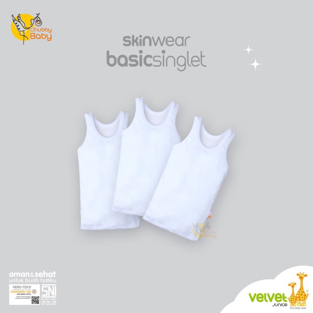 Velvet Junior - SkinWear Basic Singlet White 3pcs 0m-12y | Kaos Dalam