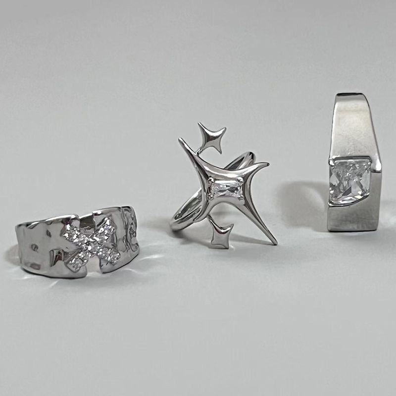 Cincin Geometris Bintang Bahan Alloy Kristal Fashion Untuk Anak Perempuan