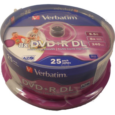 Verbatim DVD+R DL Printable DVD Double Layer 8.5GB DVDR Plus CB25