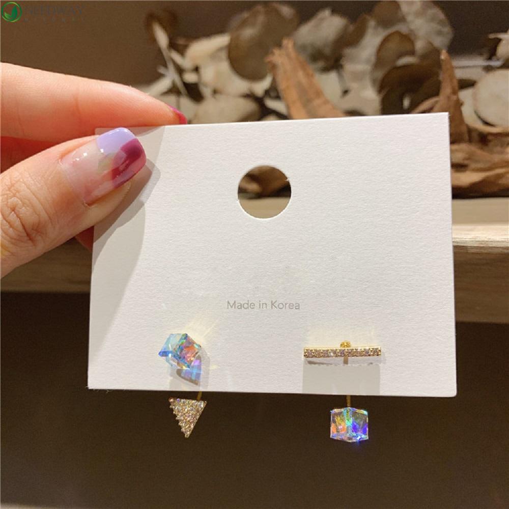 NEEDWAY Drop Earrings Wanita Perempuan Anting Menjuntai Geometris S925 Kristal Persegi