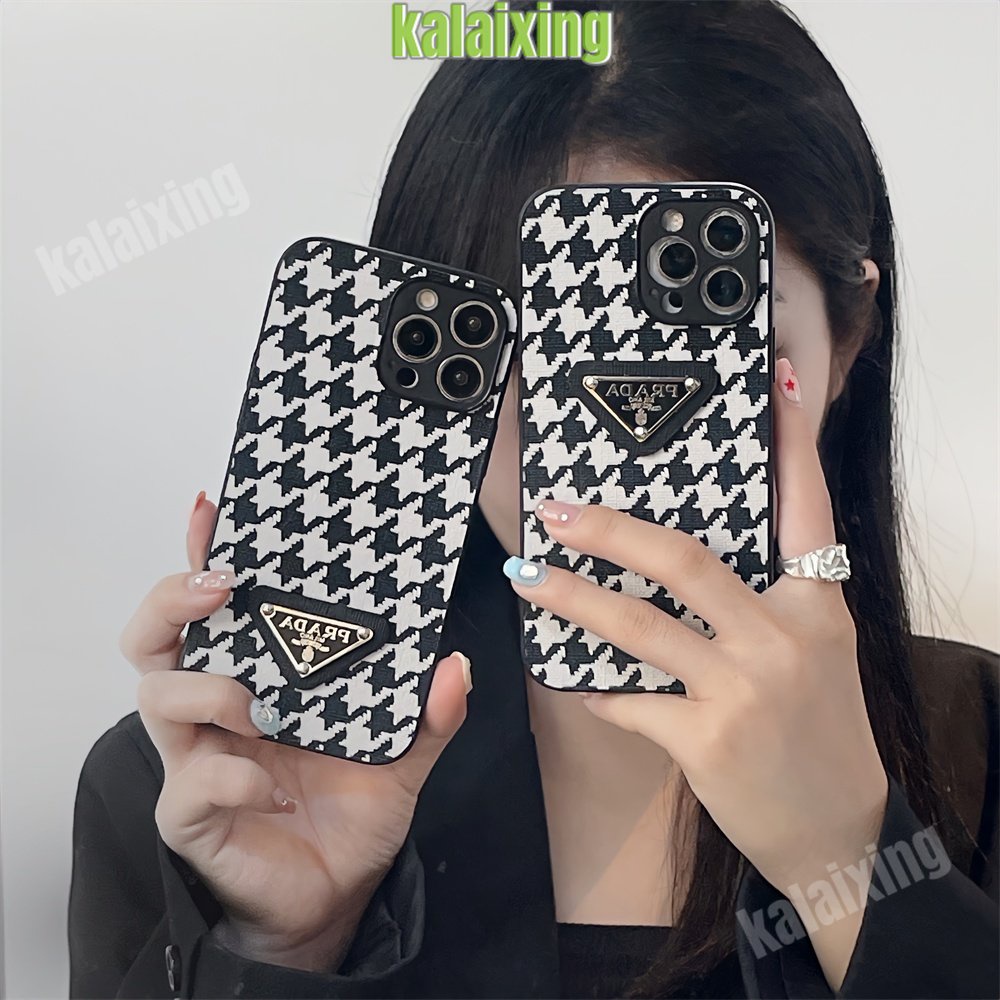 IPHONE Casing Prada 3D Bahan Kulit Untuk Iphone14 13 Pro Max12 11 Pro Max Xs Max XR 7/8 Plus 6 /6s Soft Case Printing Motif Houndstooth