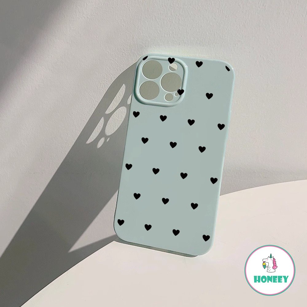 Casing Belakang Ponsel Cinta Hati Biru Susu Hitam Sederhana Kompatibel Untuk iPhone 14 Pro Max13 12 11 Pro Max Silikon Lembut Shockproof Handphone Cover