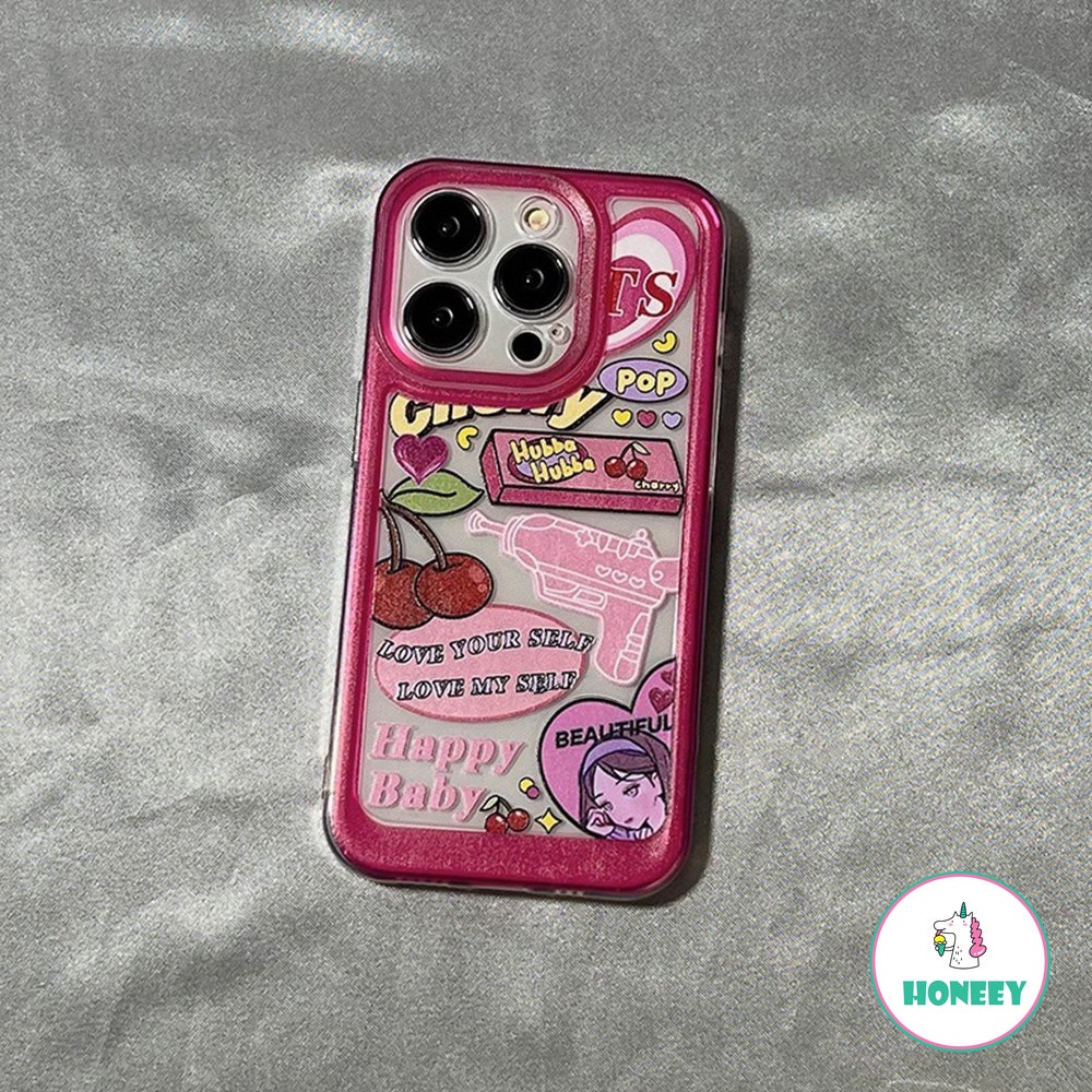 IPHONE Sweet Retro Pop Cherry Gadis Cinta Pistol Air Telepon Case Untuk Iphone14 13 11 12 Pro Max Xr Xs 7 8 Plus Case Cute Cover