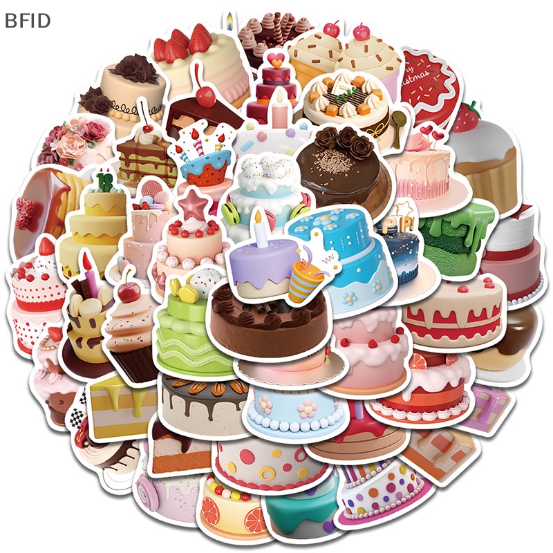 [BFID] 50pcs Ins Style Stiker Kartun Kue Makanan Decals DIY Kulkas Telepon Koper Laptop Notebook Mobil Stiker Dinding Mainan Anak [ID]