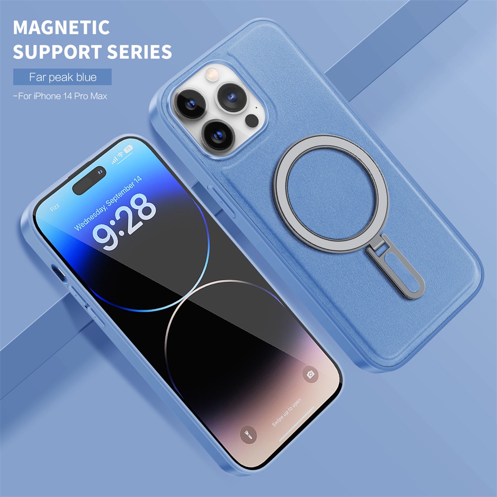 Casing magnetik kulit mewah Casing iPhone 14 Pro Max iPhone 12 13 Pro Max 11 Pro Max 14 Plus dengan braket pelindung guncangan tertutup sepenuhnya