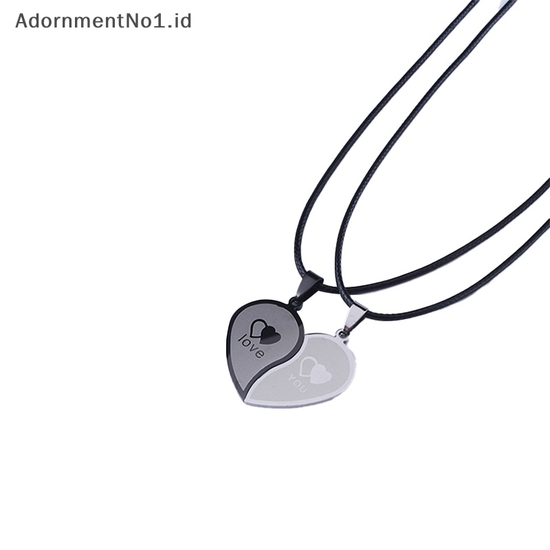 [AdornmentNo1] 1pasang Fashion pencocokan kalung kreatif kucing hati bentuk jahitan Stainless Steel liontin kalung persahabatan pasangan perhiasan