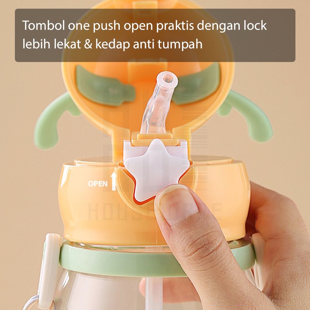 HUGO Botol Minum Anak Tanduk Rusa dengan Tali Sedotan Botol Anak Lucu 600 ml Anti Tumpah Anti Pecah