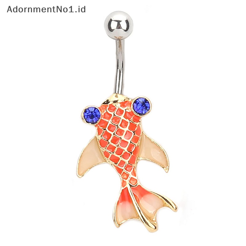 [AdornmentNo1] Musim panas merah kecil ikan mas cincin perut Stainless Steel kristal pusar cincin tubuh perhiasan untuk wanita Belly Ring