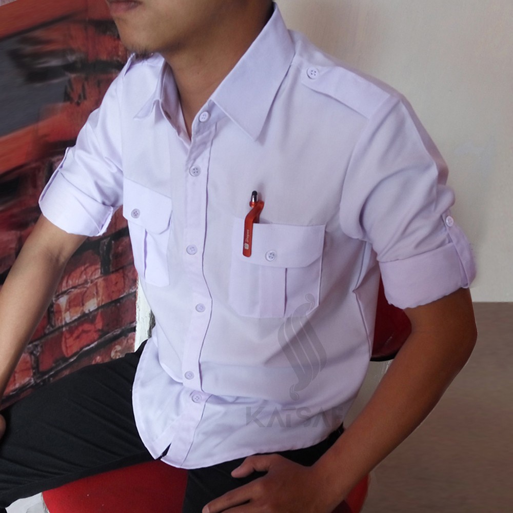 hem seragam atasan pakaian baju kemeja PDL PDH pria dinas / kemeja pdl lengan panjang putih