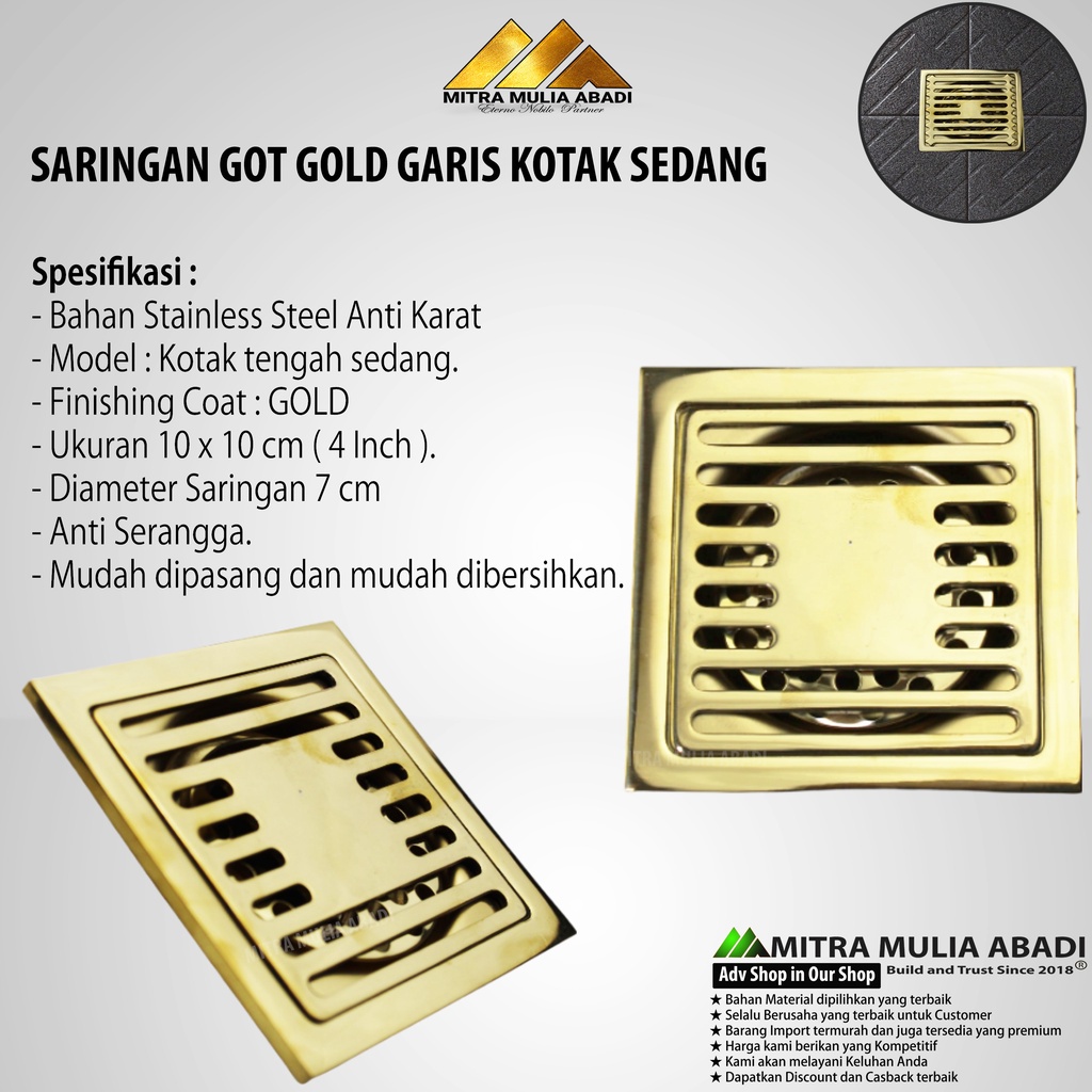 Saringan Got Stainles / Saringan Got Gold Garis Kotak Sedang / Floor Drain Iron