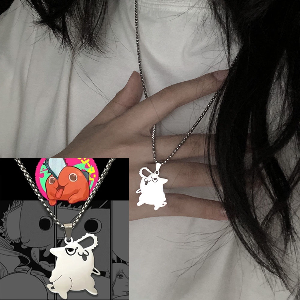 Hadiah Untuk Wanita Baja Titanium Kalung Rantai Kalung Perhiasan Aksesoris Kartun Anime Klavikula Kalung Pemburu Setan Denji Cosplay Liontin Kalung Chainsaw Man Trend