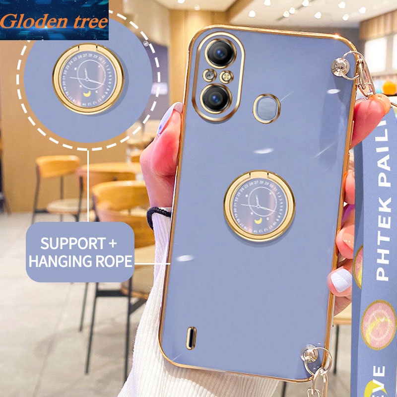 Gloden tree Phone Case Untuk Infinix Itel A49 A58 Original Casing Dengan Jam Standand Lanyard