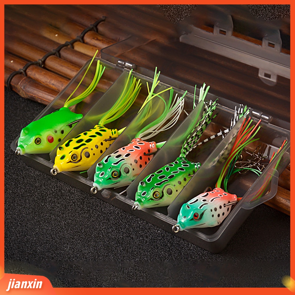 (In Stock) 5Pcs Umpan Pancing Simulasi Lembut Vibrant Realistis Kait Tajam Menarik Ikan Silikon Penampilan 3D Umpan Kodok Untuk Memancing