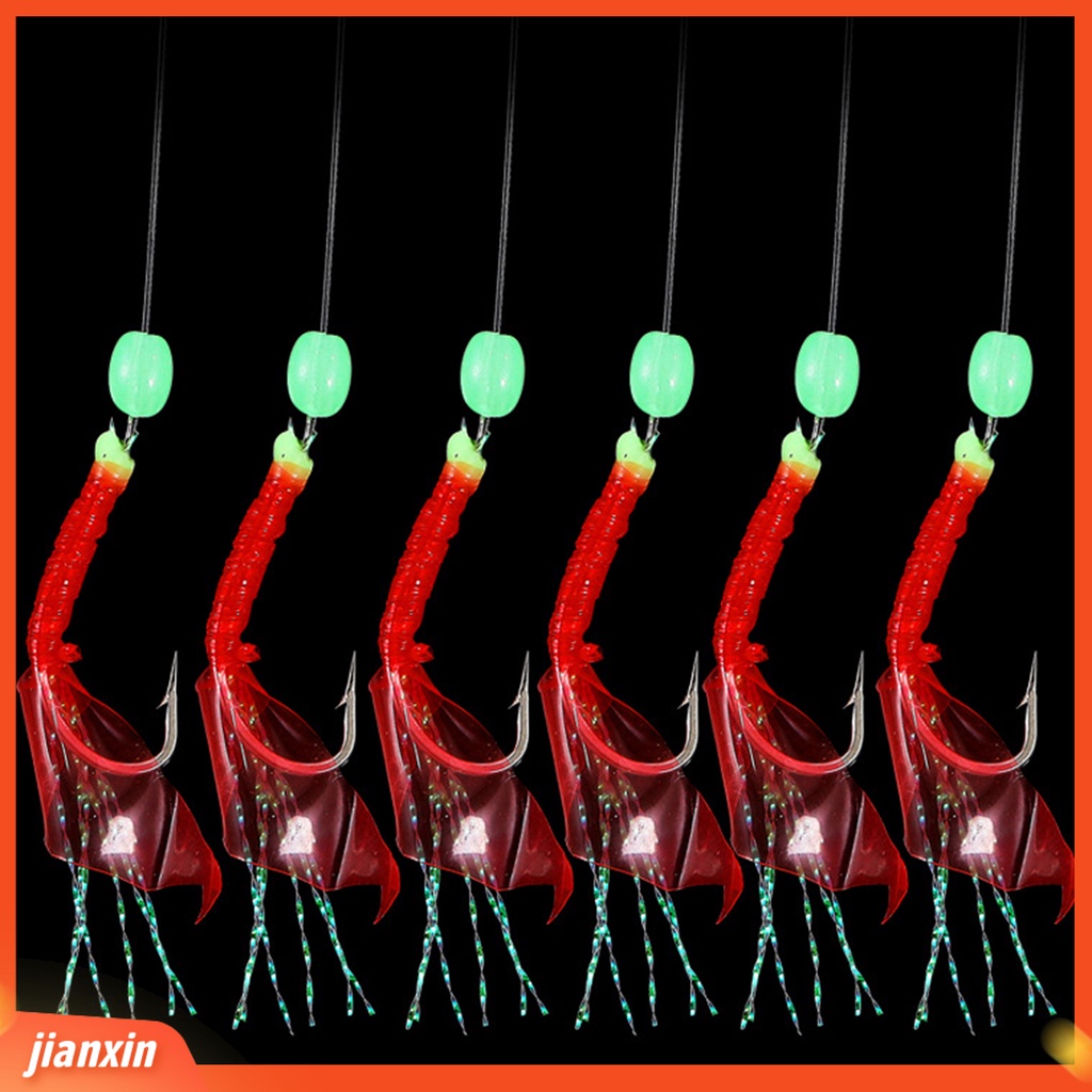 (In Stock) 6 Pcs Kekerasan Tinggi Kail Pancing Bercahaya Tahan Korosi Panjang Umur String Fishhook Angling Aksesoris