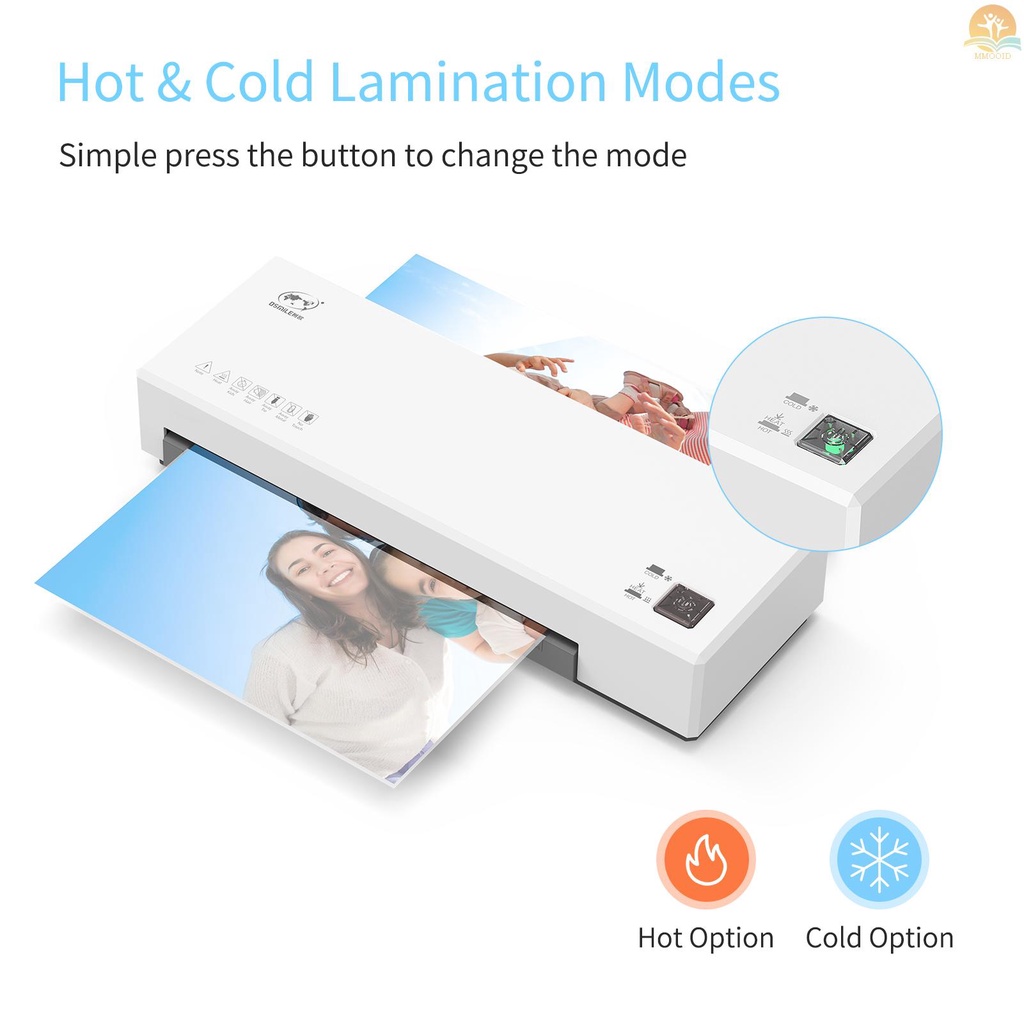 In Stock OSMILE Set Mesin Laminator Desktop Ukuran A4 Laminasi Panas Dan Dingin 2 Sistem Rol 9inci Lebar Max Suitabe Untuk A4/A5/A6 Kantong Laminating Untuk Rumah Kantor Sekolah Supp