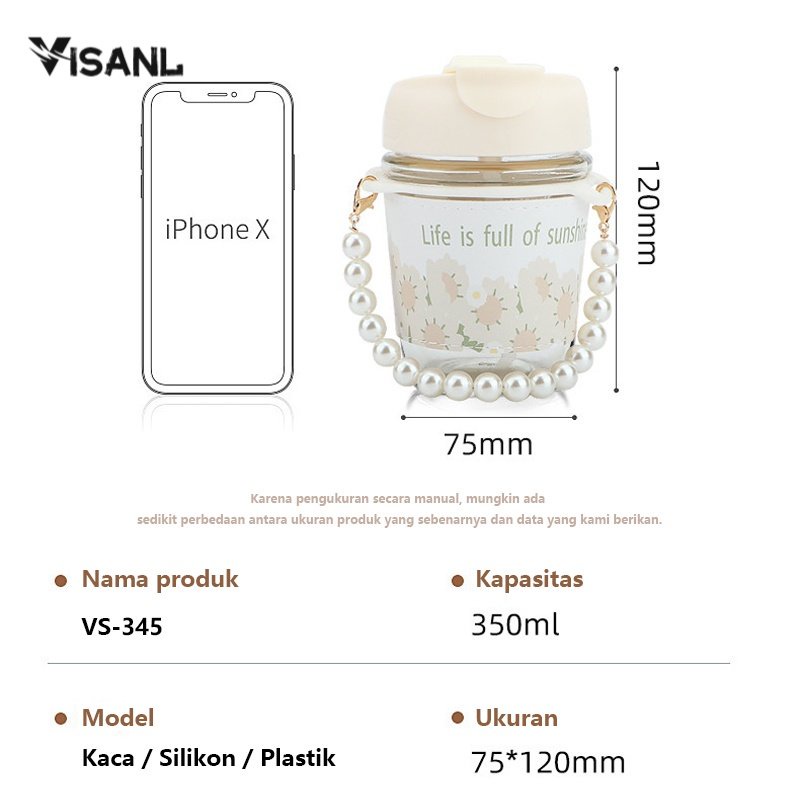 Tumbler Korea Botol Travel Tali Dan Sedotan / Botol Minum Kaca Aesthetic VS-345