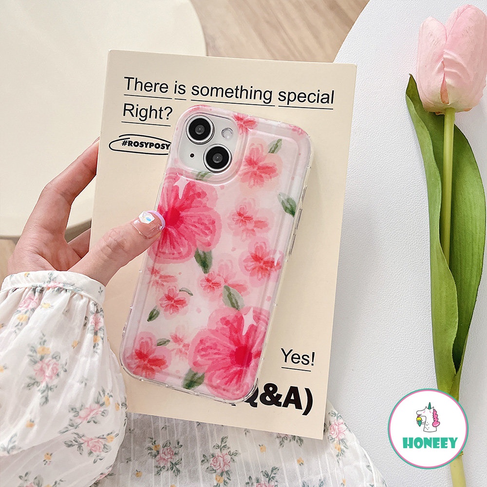 Korea Pink Case Ponsel Bunga Kompatibel Untuk iPhone 14 Pro Max Case iPhone 11 13 12 Pro Max 13 12 14 Pro XR XS 7Plus 8Plus Airbag Lembut TPU Cover