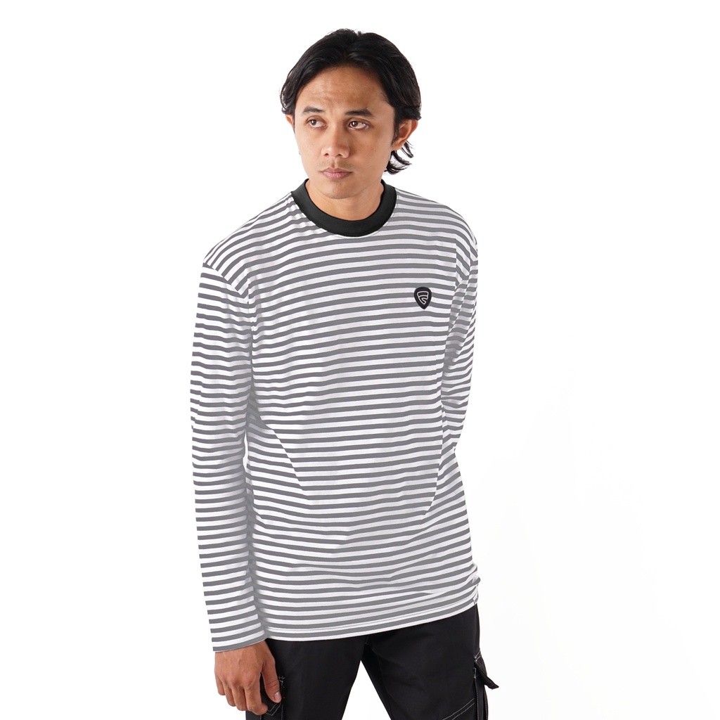 KAOS LENGAN PANJANG MOTIF STRIPE GARIS FRIDAY KILLER | KOZIAK GREY BLACK LS