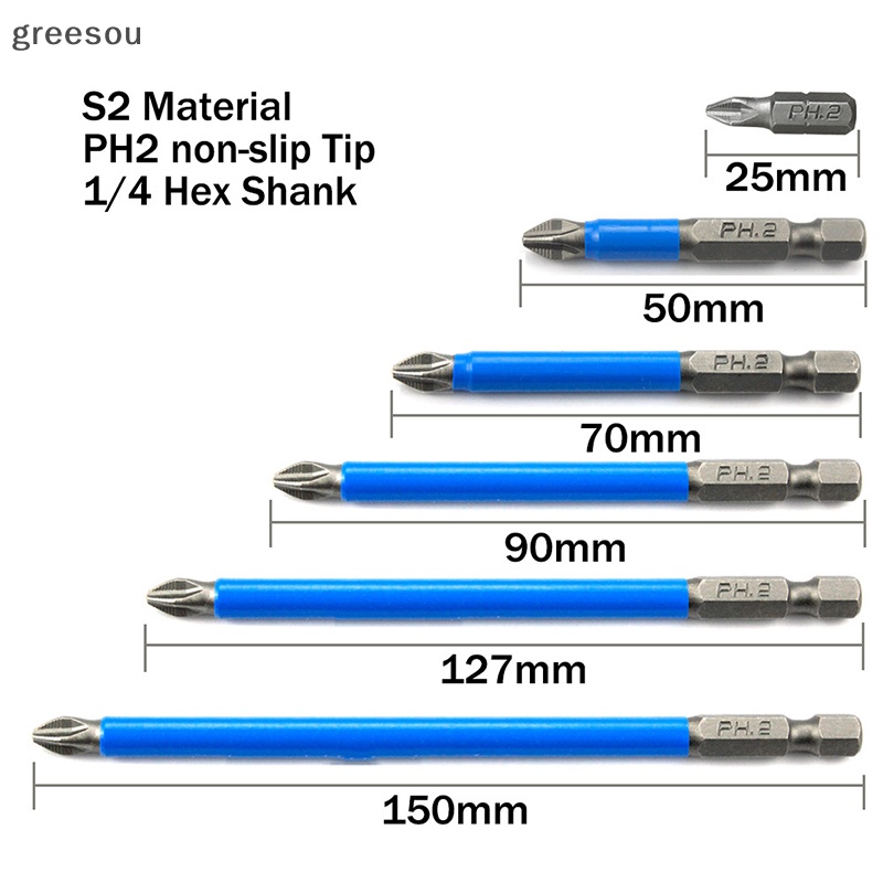 Greesou Mata Obeng Listrik Magnetik Anti Slip1/4&quot; Hex Shank Precision PH2 ID