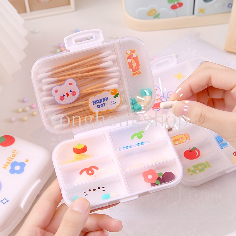 8kisi Kotak Pil Kotak Penyimpanan Vitamin Obat Mingguan Travel Portable Dispenser Tablet Pill Organizer Case Cotton Swab Bandage Container Mini Lucu Pillbox