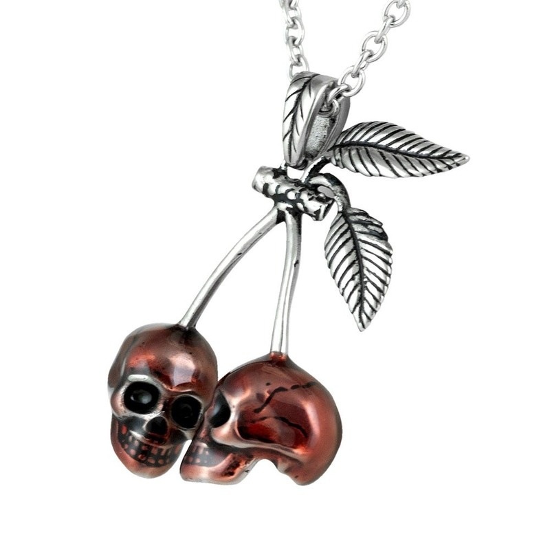 Gothic Punk Fashion Rec Cherry Tengkorak Liontin Kalung Berlebihan Rock Man Biker Necklace Aksesoris Perhiasan Pria