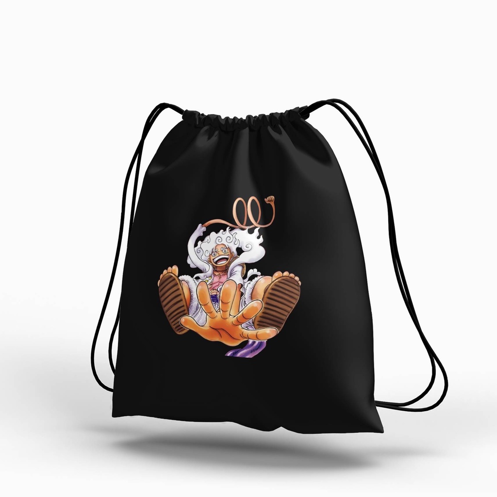 Stringbag Anime One Piece Luffy Gear 5 tas serut canvas blacu premium string bag