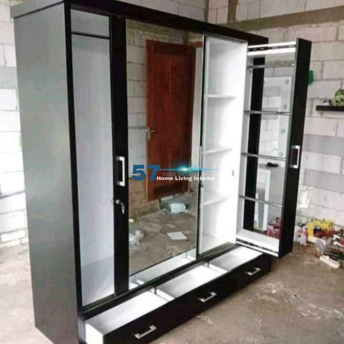 Lemari Pakaian Pintu 2 Slidding Rak Hijab Laci Bahan Multiplek HPL