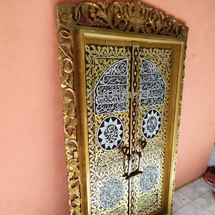 Hiasan Dinding Kaligrafi Ukir Kayu Jati Jepara Pintu Ka'bah Mewah - Gold Biasa murah