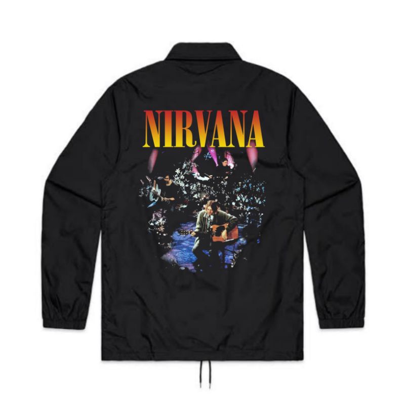 JAKET COACH NIRVANA - UNPLUGGED WINDBREAKERS TASLAN COACH JAKET BAND METAL PARASUT PRIA WANITA HITAM