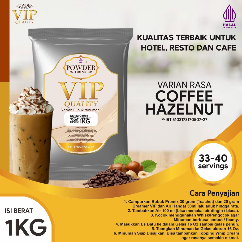 

Bubuk Minuman Kualitas VIP Rasa Coffee Hazelnut 1 Kg Bubuk Minuman Kelas VIP Boba Drink Powder