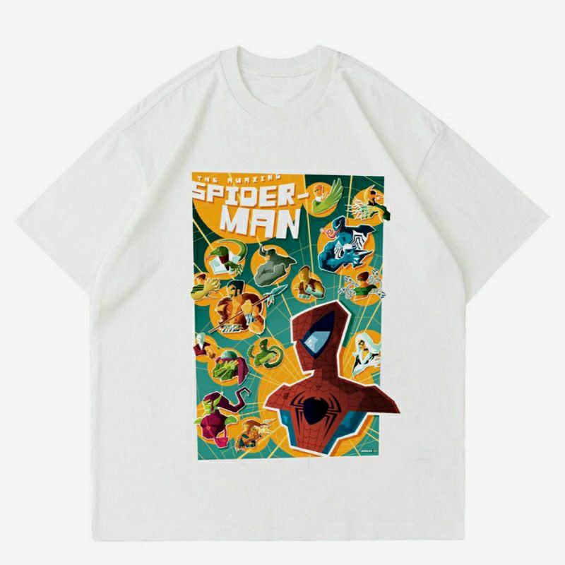 BAJU SPIDERMAN "THE AMAZING" | T-SHIRT KAOS COMICS SPIDERMAN WHITE | KAOS BAJU POSTER SPIDERMAN | KA