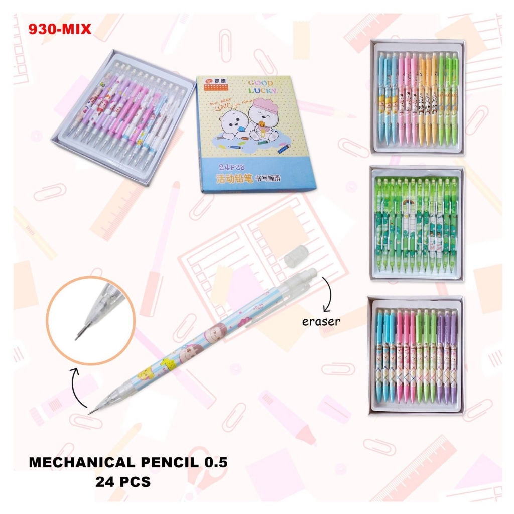 

Apazada - Pensil Mekanik 0.5mm [1 Pack - 24 Pcs Pensil] / Pensil Cetek Ada Penghapus / Pencil 930