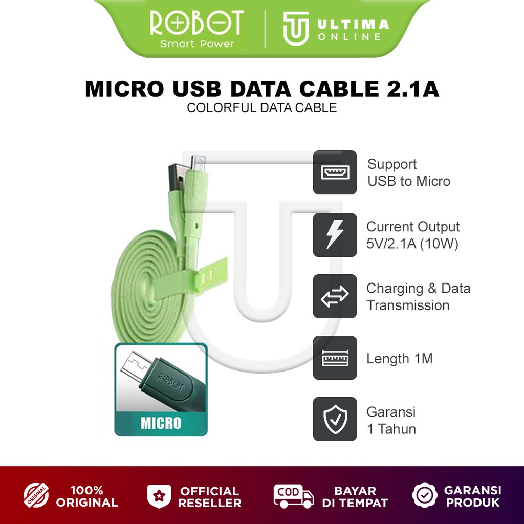 ROBOT Kabel Data Micro USB RGM100 Kabel Charger Casan HP Android