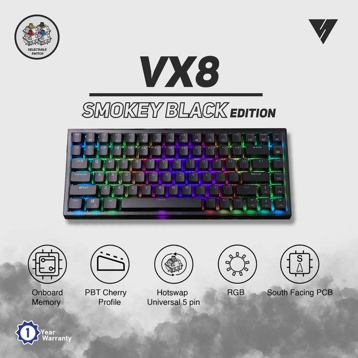 VortexSeries VX8 75% Mechanical Keyboard - Smokey, Gateron Yellow
