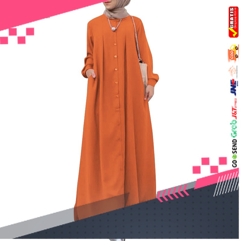 BAJU GAMIS MODEL BARU TERMURAH STYLE TRENDY /ZANZEA Women Solid Color Side Pockets Button Cuffs Musl