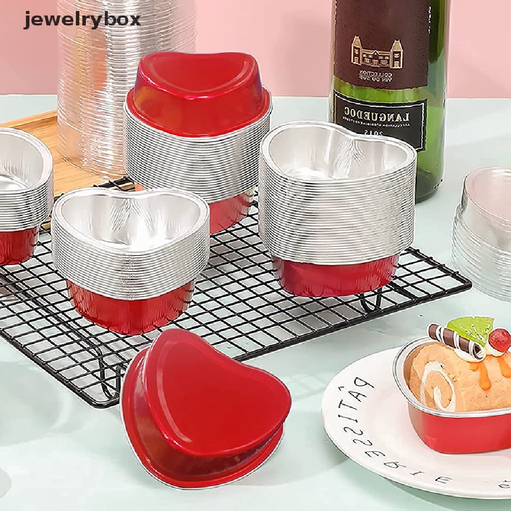 [jewelrybox] 10set 100ml Loyang Kue Aluminium Foil Bentuk Hati Cupcake Cup Dengan Tutup Butik