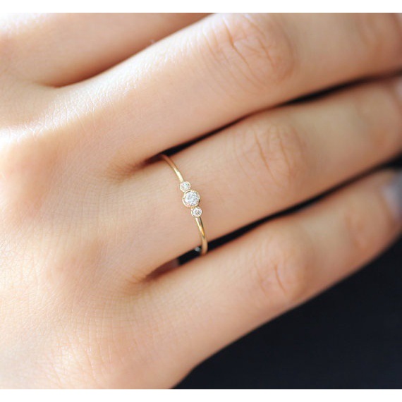 Goldkingdom Fashion Perhiasan Aksesoris Ready Stock Baru Eropa Dan Amerika Halus3 Berlian Cincin Wanita Emas Pertunangan Strip Cincin Bebas Alergi