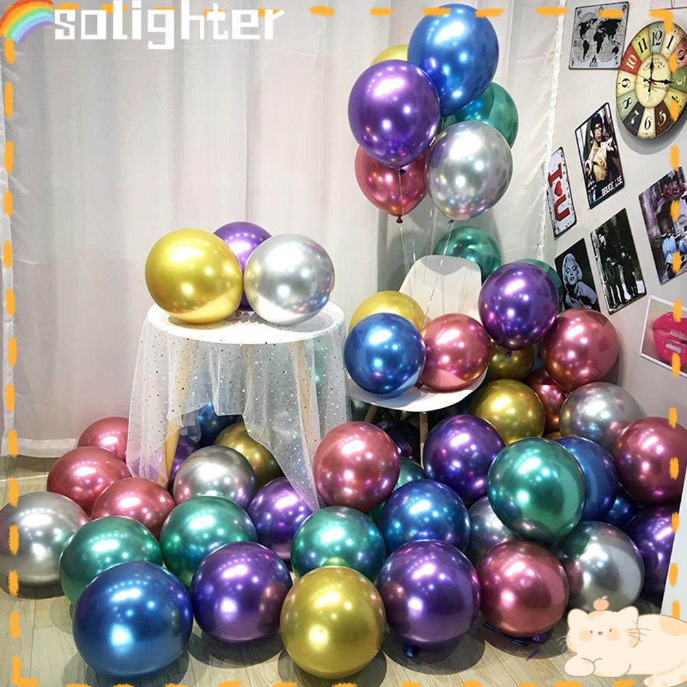 Solighter 10/20pcs 10 &quot;Balon Latex Anak-Anak Mendukung Metalik DIY Hadiah Perlengkapan Pesta Tebal Chrome