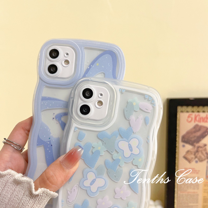 Redmi 12C 10C 10A 10 9T Note 12 11 Pro+11s 11 10s 10 9s 9 Pro Xiaomi Mi 11 Lite 11T 10TPro Casing Ponsel Kupu-Kupu Biru Soft Clear Cover