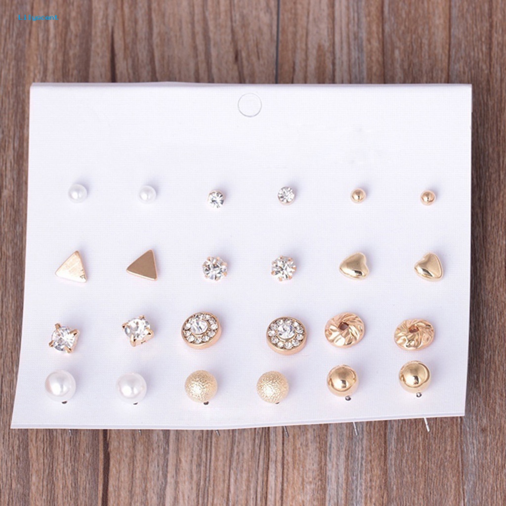 Lilyscent 12pasang Anting Fashion Mini Untuk Cocktail Berlian Imitasi Ear Studs Shiny