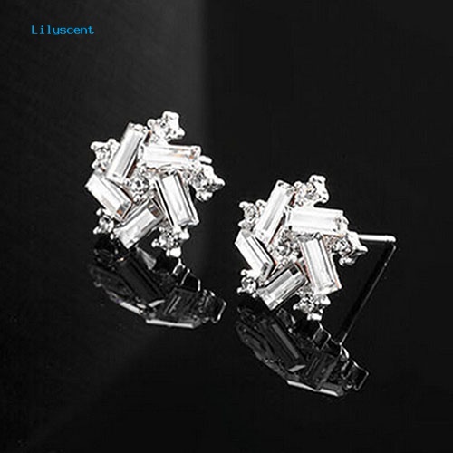 Lilyscent Women's Lucky Windmill Berlian Imitasi Warna Perak Ear Stud Earrings Perhiasan Pesta