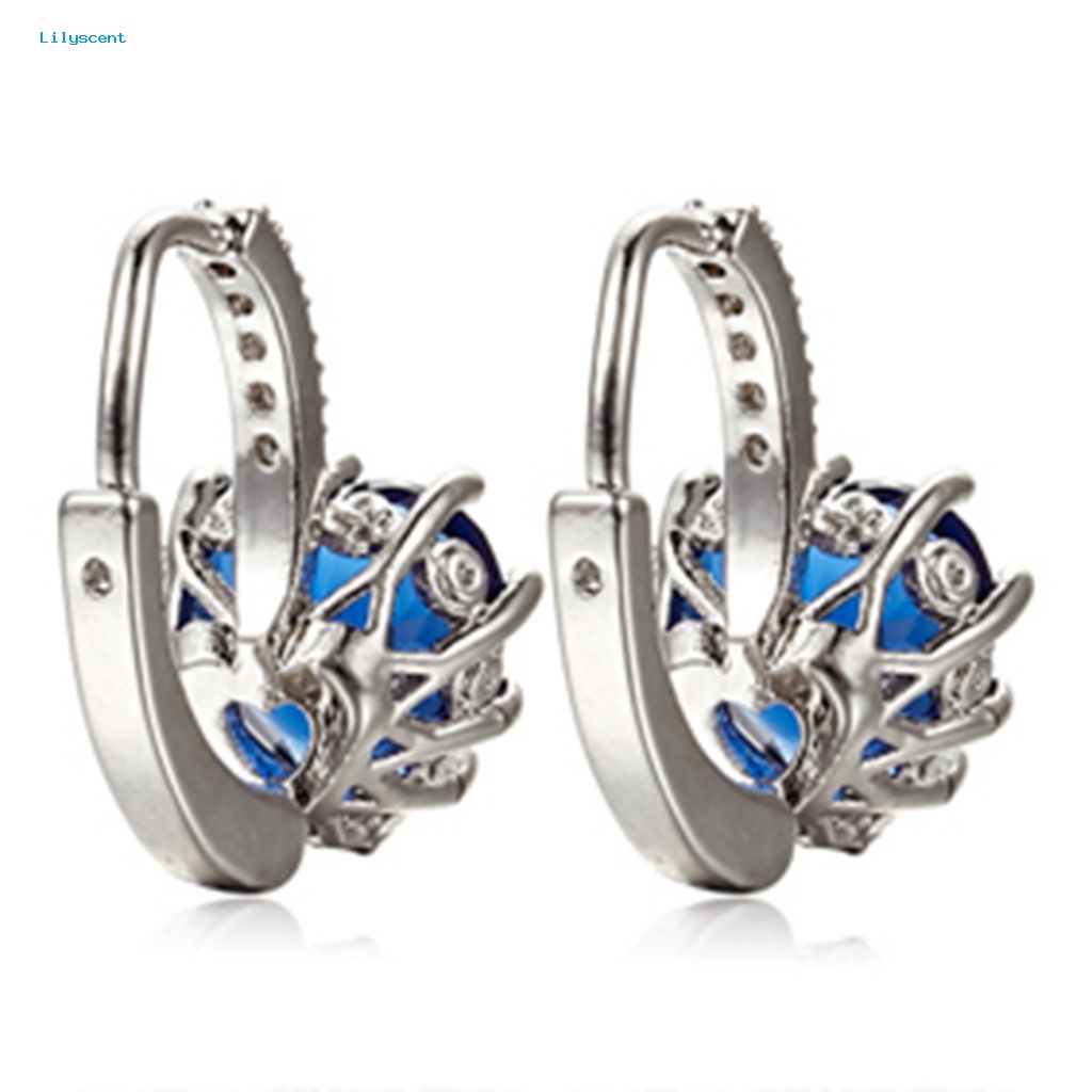 Lilyscent Women's 18K White Gold Plated Sapphire Blue Berlian Imitasi Jantung Leverback Earrings