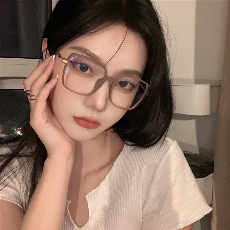 We Flower Oversized Coffee Square Frame Eyeglasses Untuk Wanita Chic Blue Light Blocking Lens Eyewear Korean Fashion Beauty Glasses Outdoor OOTD Ornaments