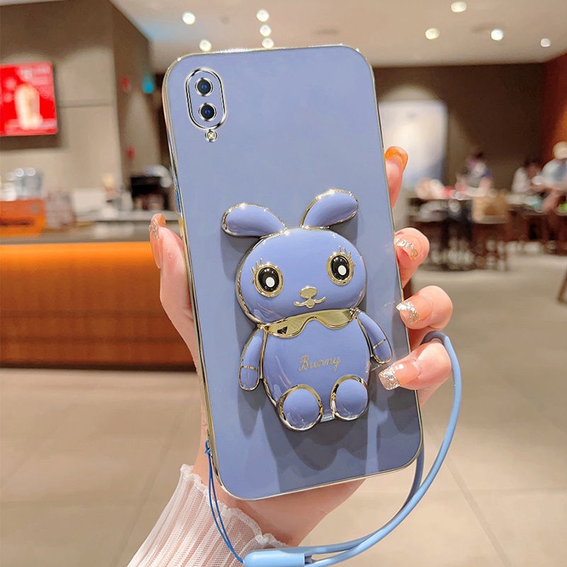 Andyh Case Ponsel Untuk Vivo Y91C Y1S 1820lucu Kartun Kelinci Kecil Tepi Lurus Lembut Shell Mengirim lanyard Silikon